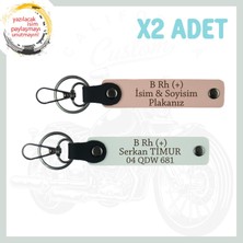 Yavruağzı-Beyaz, Motosiklet Severlere Özel, Isim Plaka ve B Rh (+) Yazılı Deri 2'li Anahtarlık Set