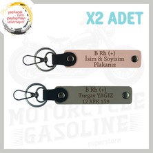 Yavruağzı-Kül Gri, Motosiklet Maceracılarına Isim Plaka ve B Rh (+) Kan Grubu Yazılı 2'li Anahtarlık