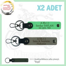 Motorcu Dostlara Isim Plaka ve A - Kan Grubu Yazılı Hediye X2 Anahtarlık Takım, Kül Gri-F Yeşil-Ysl
