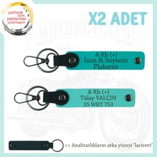 Motosiklet Severlere Isim Plaka ve A Rh (+) Kan Grubu Yazılı 2'li Anahtarlık, K Turkuaz-Turkuaz-Laci