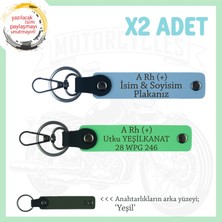 Biker Dostlarına, Isim Plaka ve A Rh (+) Kan Grubu Yazılı, Motor X2' Li Anahtarlık, Mavi-F Yeşil-Ysl