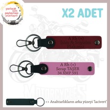 Tarz Sahibine, Isim Plaka ve A Rh (+) Kan Grubu Yazılı Hediye, Deri X2 Anahtarlık, Pembe-Bordo-Laci