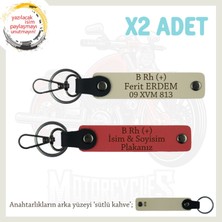 Hız Severlere Özel Isim Plaka ve B Rh (+) Kan Grubu Yazılı Deri X2 Anahtarlık, Nar Çiçeği-S Kahve-Sk