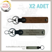 Motor Severlere, Isim Plaka ve A Rh (-) Kan Grubu, Özel Tasarım X2 Anahtarlık Set, Kül Gri-Kahve-Gr
