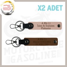 Yavruağzı-Beyaz, Motosiklet Severlere Özel, Isim Plaka ve A Rh (-) Yazılı Deri 2'li Anahtarlık Set