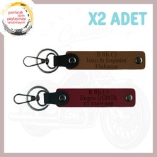 A. Kahve-Bordo, Motosiklet Tutkunlarına, Isim Plaka ve B (-) Kan Grubu Yazılı, 2'li Anahtarlık Takım