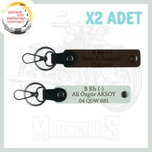 Koyu Kahve-Beyaz, Motor Tutkunlarına, Isim Plaka ve B Rh - Kan Grubu Yazılı Kişisel 2'li Anahtarlık