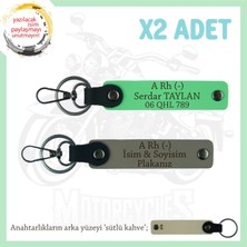 Motorcu Dostlara, Isim Plaka ve A - Kan Grubu Yazılı Güvenli Sürüş X2 Anahtarlık, Kül Gri-F Yeşil-Sk