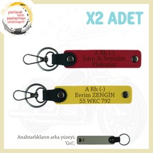 Motor Severlere Özel, Isim Plaka ve A Rh (-) Kan Grubu Yazılı X2 Anahtarlık Hediye, Kırmızı-Sarı-Gr
