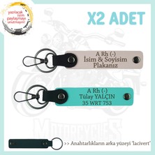 Motorcu Yolculara Özel Isim Plaka, A Rh (-) Kan Grubu Yazılı Deri X2 Anahtarlık, Pudra-Turkuaz-Laci