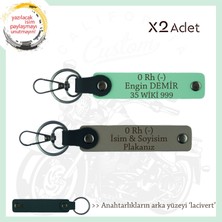 Hız Aşıkları Için Isim Plaka, 0 Rh (-) Kan Grubu Yazılı Hediyelik X2 Anahtarlık, Kül Gri-Yeşil-Laci