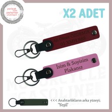 Motosiklet Aşıklarına Özel Isim ve Plaka Yazdırılabilen X2'li Anahtarlık Set, Pembe-Bordo-Ysl