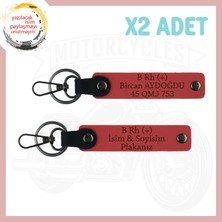 Nar Çiçeği, Motorculara, Isim Plaka ve B Rh (+) Kan Grubu Yazılı Özel Tasarım Deri 2'li Anahtarlık