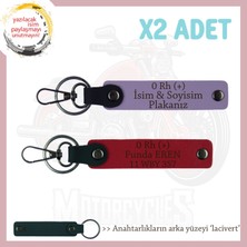 Yol Arkadaşlarına Özel, Isim Plaka ve 0 Rh (+) Kan Grubu Kişisel X2' Li Anahtarlık, Mor-Kırmızı-Laci