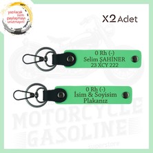 F. Yeşil, Motosiklet Tutkunlarına, Isim Plaka ve 0 (-) Kan Grubu Yazılı Acil Durum 2'li Anahtarlık