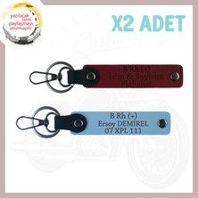 Gök Mavi-Bordo, Motor Severlere Özel, Isim Plaka ve B + Kan Grubu Yazılı Kişiye Özel 2'li Anahtarlık