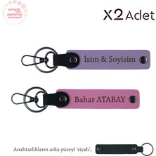 Kurumsal Çalışanlara Manevi Hediye, Isimli & Soyisimli 2’li Anahtarlık Seti, Mor Menekşe-Pembe-Siyah