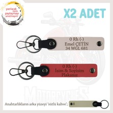 Motor Tutkunlarına Özel, Isim Plaka ve 0 Rh (-) Kan Grubu Yazılı X2 Anahtarlık, Nar Çiçeği-Pudra-Sk