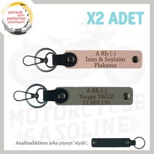 Motosiklet Maceracılarına, Isim Plaka ve A Rh (-) Kan Grubu X2 Anahtarlık, Yavruağzı-Kül Gri-Syh