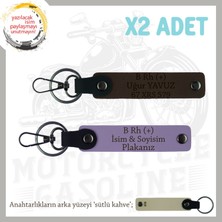 Motorcu Dostlara Hediye Isim Plaka ve B Rh (+) Kan Grubu Yazılı X2' Li Anahtarlık, Mor-K Kahve-Sk