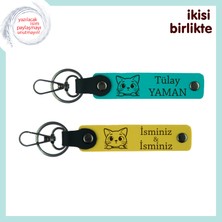 Sevgilinizle Paylaştığınız Minik Kalbe, Patili Kişisel Anahtarlık Takımı, Koyu Turkuaz-Sarı