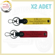Kırmızı-Sarı, Motor Severlere, Isim Plaka ve 0 Rh (+) Yazılı Özel Tasarım Hediye 2'li Anahtarlık Set