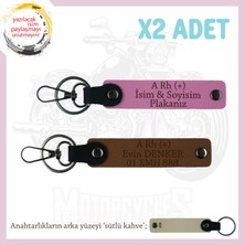 Motosiklet Aşıkları Için, Isim Plaka ve A (+) Kan Grubu Yazılı Kişisel X2 Anahtarlık, Kahve-Pembe-Sk