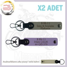 Hız Severlere, Isim Plaka ve B Rh - Kan Grubu Yazılı X2 Anahtarlık, Özel Hediyelik, Kül Gri-Mor-Sk