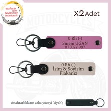 Motor Severlere, Isim Plaka ve 0 - Kan Grubu Yazılı Özel Tasarım Deri X2 Anahtarlık, Pudra-Pembe-Syh