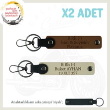 Yolların Sürücülerine, Isim Plaka ve B Rh - Kan Grubu Yazılı X2 Anahtarlık Seti, Kahve-S Kahve-Syh