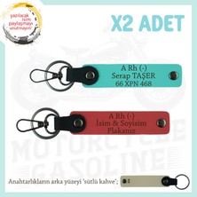 Motorcu Dostlara Isim Plaka A Rh (-) Kan Grubu Yazılı Hediyelik X2 Anahtarlık, Nar Çiçeği-Turkuaz-Sk