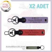 Motosiklet Maceracılarına, Isim Plaka ve A Rh (-) Yazılı X2' Li Deri Anahtarlık, Nar Çiçeği-Mor-Gr