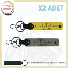 Sürücülere, Isim Plaka ve 0 Rh (+) Kan Grubu Yazılı Kişiye Özel X2 Anahtarlık Set, Kül Gri-Sarı-Laci