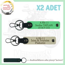 Motorcu Tarzı Plakalı & Isimli Deri X2' Li Anahtarlık,  A Rh (-) Kan Grubu Ile, S Kahve-F Yeşil-Laci