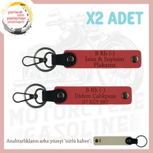 Motor Severlere Özel Isim Plaka, B Rh (-) Kan Grubu Yazılı Deri X2 Hediye Anahtarlık, Nar Çiçeği-Sk