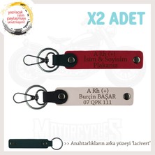 Otomobile Isim Plaka ve A Rh (+) Kan Grubu Yazılı Kişiye Özel X2 Anahtarlık Set, Kırmızı-Pudra-Laci