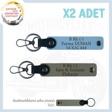 Motosiklet Aşıkları Için, Isim Plaka ve B Rh (-) Kan Grubu Yazılı X2 Anahtarlık Set, Kül Gri-Mavi-Gr