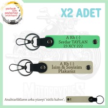 Motorcu Tarzı Plakalı & Isimli Deri X2' Li Anahtarlık,  A Rh (-) Kan Grubu Ile, S Kahve-F Yeşil-Sk