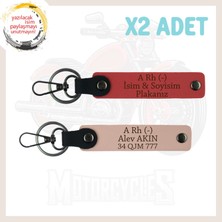 Nar Çiçeği-Yavruağzı, Motosikletçi Için, Isim Plaka ve A Rh (-) Kan Grubu Yazılı 2'li Anahtarlık Set