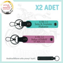 Motosiklet Kuryesi Için, Isim Plaka ve A Rh (+) Kan Grubu Yazılı, 2'li Anahtarlık, Pembe-Turkuaz-Syh