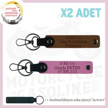 Motosiklet Aşıkları Için Isim Plaka, 0 (+) Kan Grubu Yazılı Kişisel X2 Anahtarlık, Kahve-Pembe-Laci