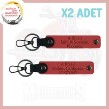 Nar Çiçeği, Motorculara, Isim Plaka ve A Rh (-) Kan Grubu Yazılı Özel Tasarım Deri 2'li Anahtarlık