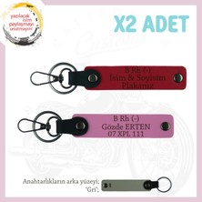 Motosiklet Aşıkları Için, Isim Plaka ve B Rh (-) Kan Grubu Yazılı X2 Anahtarlık, Kırmızı-Pembe-Gr