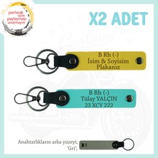 Motor Severlere Isim Plaka ve B Rh (-) Kan Grubu Yazılı Özel Tasarım X2 Anahtarlık, Sarı-Turkuaz-Gr