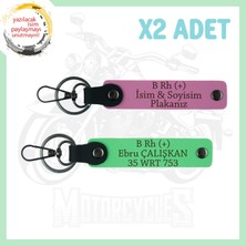 Pembe-F Yeşil, Hız Tutkunlarına Özel, Isim Plaka ve B Rh (+) Kan Grubu Yazılı Deri 2'li Anahtarlık