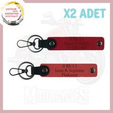 Nar Çiçeği-Kırmızı, Motorcu Yolculara, Isim Plaka ve 0 Rh (-) Kan Grubu Yazılı Deri 2'li Anahtarlık