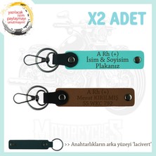 Motorcular Için, Isim Plaka ve A Rh (+) Kan Grubu Yazılı Kişisel X2 Anahtarlık, Kahve-Turkuaz-Laci