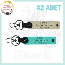 Sütlü Kahve-Turkuaz, Motosiklet Aşıklarına Özel, Isim Plaka ve A - Kan Grubu Yazılı 2'li Anahtarlık