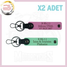 Yeşil-Pembe, Hız Sevene Özel, Isim Plaka ve B Rh (-) Kan Grubu Yazılı 2'li Anahtarlık Set, Hediyelik