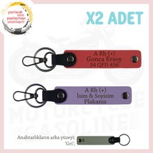 Motosiklet Maceracılarına, Isim Plaka ve A Rh (+) Yazılı X2' Li Deri Anahtarlık, Nar Çiçeği-Mor-Gr